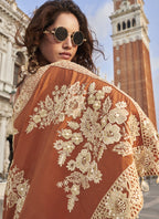 Vegaa Fashion Orange Crepe Silk Embroidered Western Palazzo With Blouse