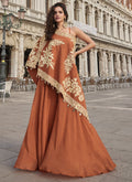 Vegaa Fashion Orange Crepe Silk Embroidered Western Palazzo With Blouse