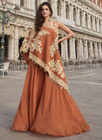 Vegaa Fashion Orange Crepe Silk Embroidered Western Palazzo With Blouse