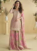 Vegaa Fashion Onion Pink Chinon Silk Embroidered Designer Palazzo Suit - Distacart