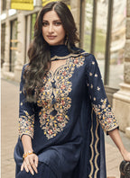 Vegaa Fashion Blue Premium Silk Embroidered Sharara Suit - Distacart