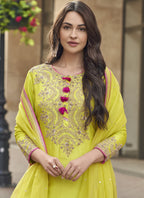 Vegaa Fashion Lime Green Premium Silk Embroidered Sharara Suit - Distacart