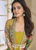 Vegaa Fashion Mustard Georgette Embroidered Gown With Silk Sturg - Distacart