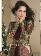 Vegaa Fashion Brown Georgette Embroidered Gown With Silk Sturg - Distacart