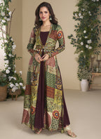 Vegaa Fashion Brown Georgette Embroidered Gown With Silk Sturg - Distacart