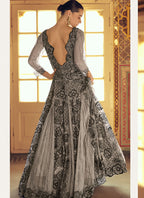 Vegaa Fashion Light Grey Viscose Shimmer Jacquard Silk Embroidered Gown - Distacart