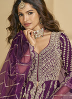Vegaa Fashion Purple Chinon Silk Embroidered Lehenga Style Suit - Distacart