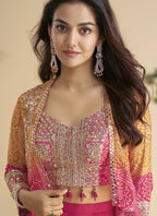 Vegaa Fashion Pink Chinon Silk Embroidered Western Palazzo Suit