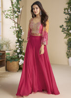 Vegaa Fashion Pink Chinon Silk Embroidered Western Palazzo Suit