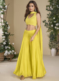 Vegaa Fashion Yellow Chinon Silk Embroidered Western Palazzo Suit - Distacart