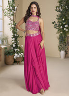 Vegaa Fashion Rani Pink Chinon Silk Embroidered Western Palazzo Suit - Distacart
