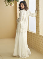 Vegaa Fashion White Georgette Embroidered Designer Palazzo With Jacket - Distacart