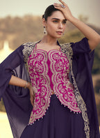 Vegaa Fashion Purple Chinon Silk Embroidered Western Palazzo Suit - Distacart