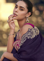 Vegaa Fashion Purple Chinon Silk Embroidered Western Palazzo Suit - Distacart