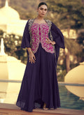 Vegaa Fashion Purple Chinon Silk Embroidered Western Palazzo Suit - Distacart