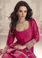 Vegaa Fashion Rani Pink Viscose Jacquard Silk Embroidered Gown With Viscose Dupatta - Distacart