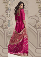 Vegaa Fashion Rani Pink Viscose Jacquard Silk Embroidered Gown With Viscose Dupatta - Distacart