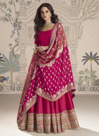 Vegaa Fashion Rani Pink Viscose Jacquard Silk Embroidered Gown With Viscose Dupatta - Distacart