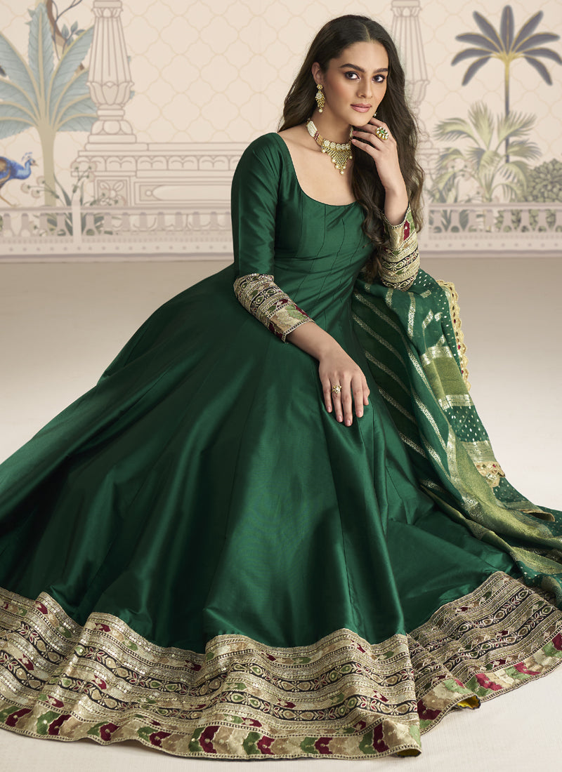 Vegaa Fashion Green Viscose Jacquard Silk Embroidered Gown With Viscose Dupatta - Distacart