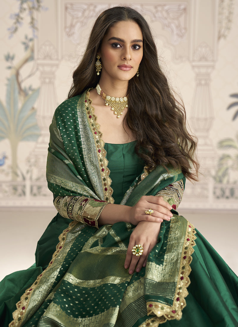 Vegaa Fashion Green Viscose Jacquard Silk Embroidered Gown With Viscose Dupatta - Distacart