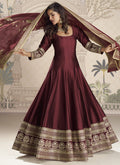 Vegaa Fashion Maroon Viscose Jacquard Silk Embroidered Gown With Viscose Dupatta - Distacart
