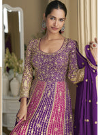 Vegaa Fashion Violet Georgette Embroidered Seroski Zarkan Gown With Embroidered Dupatta - Distacart