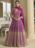 Vegaa Fashion Purple Georgette Embroidered Seroski Zarkan Gown With Embroidered Dupatta - Distacart