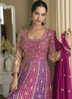 Vegaa Fashion Purple Georgette Embroidered Seroski Zarkan Gown With Embroidered Dupatta - Distacart