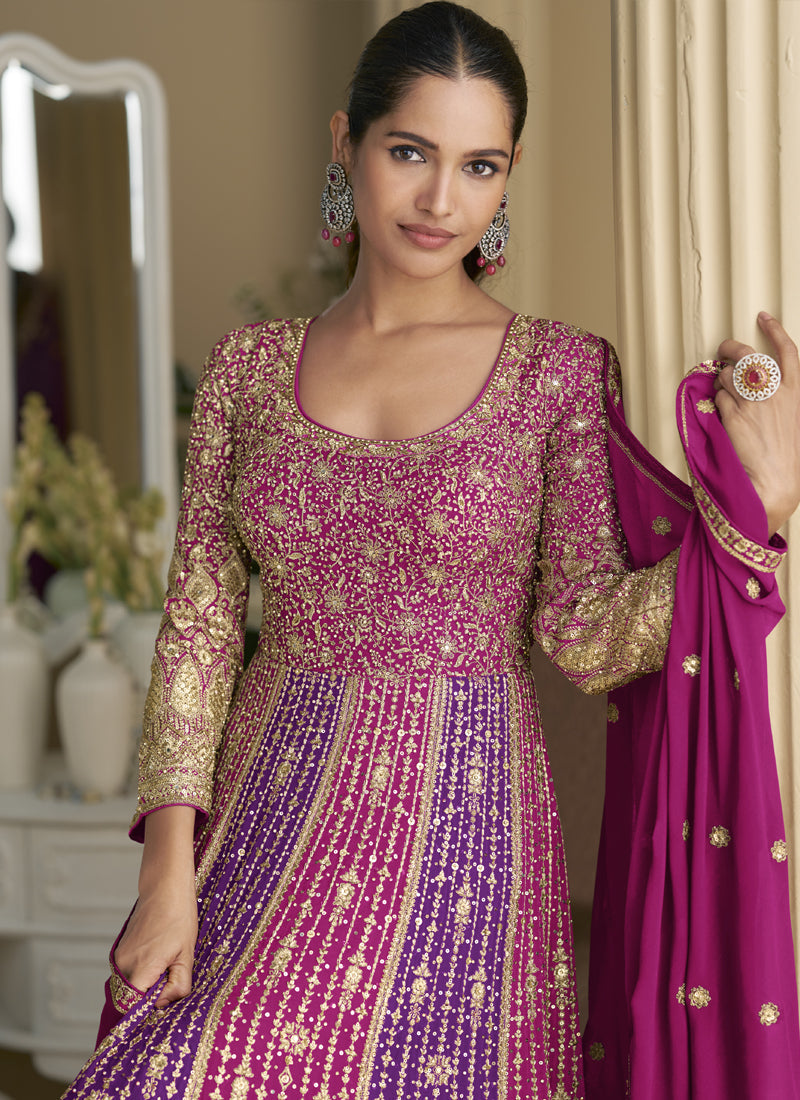 Vegaa Fashion Purple Georgette Embroidered Seroski Zarkan Gown With Embroidered Dupatta - Distacart