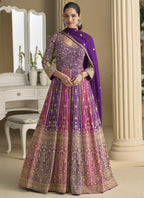 Vegaa Fashion Violet Georgette Embroidered Seroski Zarkan Gown With Embroidered Dupatta - Distacart