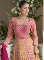 Vegaa Fashion Pink Embroidered Seroski Zarkan Gown With Embroidered Dupatta - Distacart