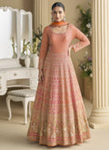Vegaa Fashion Orange Embroidered Seroski Zarkan Gown With Embroidered Dupatta - Distacart