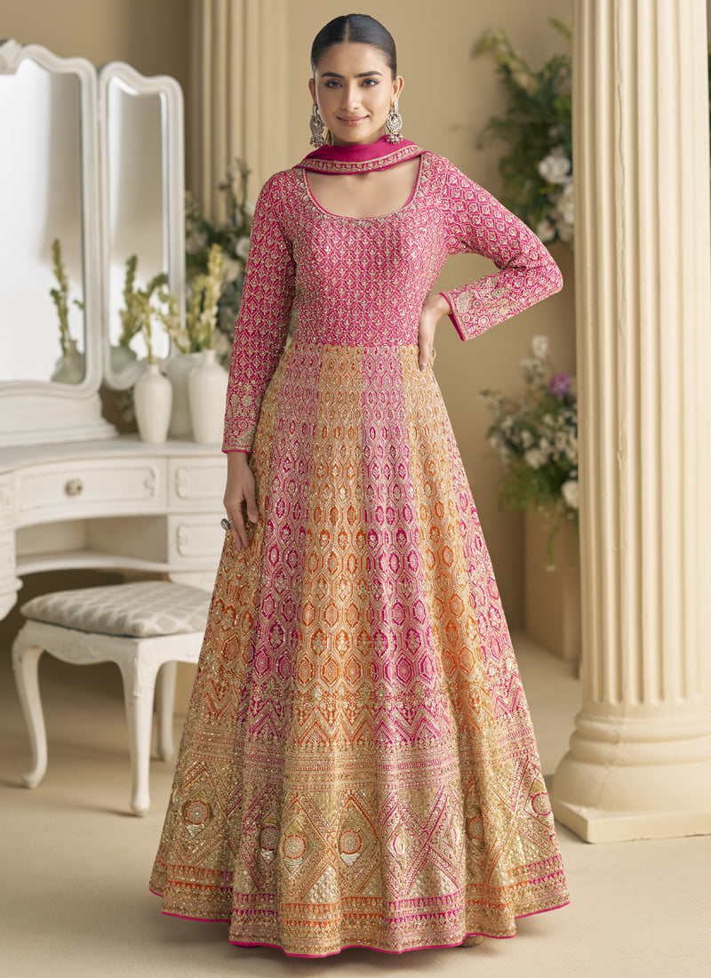 Vegaa Fashion Pink Embroidered Seroski Zarkan Gown With Embroidered Dupatta - Distacart