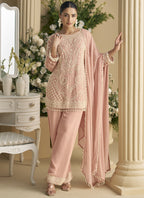 Vegaa Fashion Light Peach Georgette And Net Embroidered Beads Work Salwar Suit - Distacart