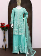 Vegaa Fashion Turquoise Net Embroidered Sequin Designer Palazzo Suit - Distacart