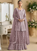 Vegaa Fashion Onion Pink Net Embroidered Sequin Designer Palazzo Suit - Distacart
