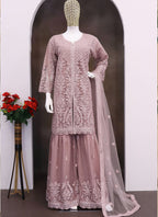 Vegaa Fashion Onion Pink Net Embroidered Sequin Designer Palazzo Suit - Distacart