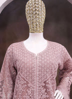 Vegaa Fashion Onion Pink Net Embroidered Sequin Designer Palazzo Suit - Distacart