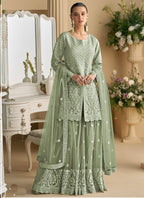 Vegaa Fashion Lime Green Net Embroidered Sequin Designer Palazzo Suit - Distacart