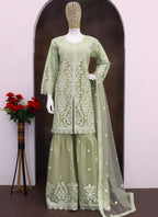Vegaa Fashion Lime Green Net Embroidered Sequin Designer Palazzo Suit - Distacart