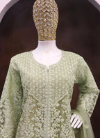Vegaa Fashion Lime Green Net Embroidered Sequin Designer Palazzo Suit - Distacart