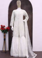 Vegaa Fashion Off White Net Embroidered Sequin Designer Palazzo Suit - Distacart
