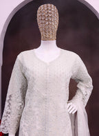 Vegaa Fashion Off White Net Embroidered Sequin Designer Palazzo Suit - Distacart