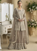 Vegaa Fashion Beige Georgette And Net Embroidered Beads Work Palazzo Suit - Distacart