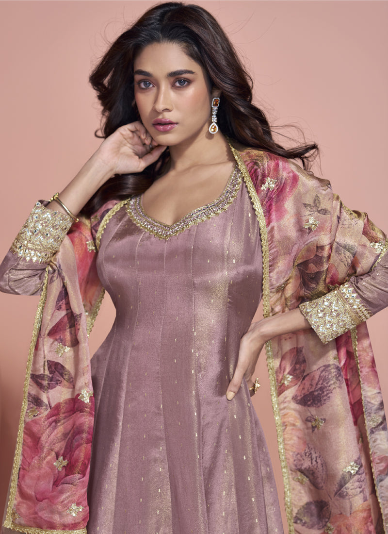 Vegaa Fashion Onion Pink Viscose Jacquard Silk Embroidered Anarkali Suit - Distacart