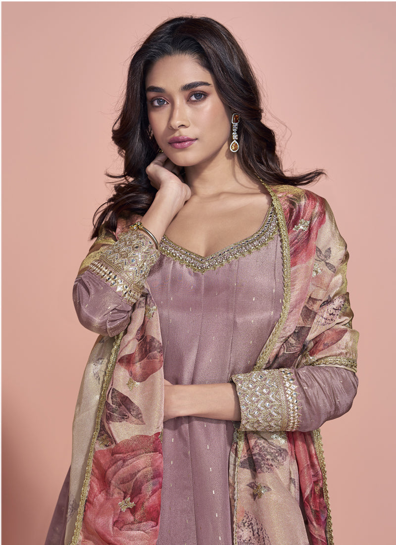 Vegaa Fashion Onion Pink Viscose Jacquard Silk Embroidered Anarkali Suit - Distacart