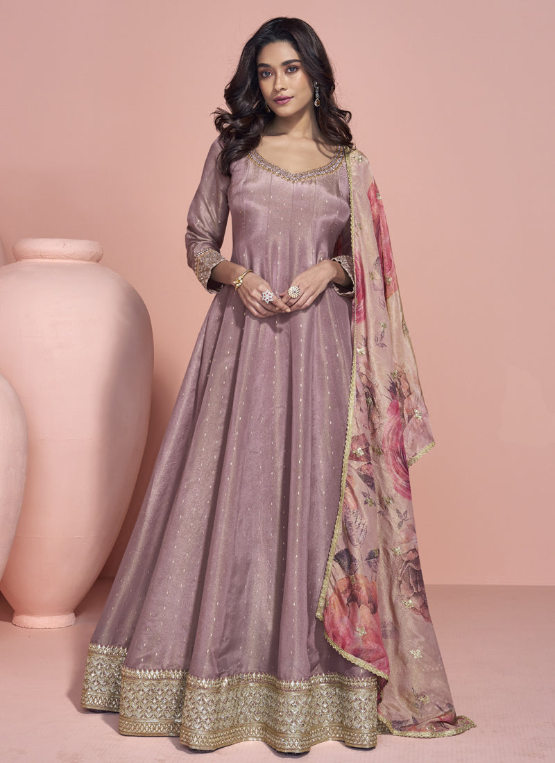 Vegaa Fashion Onion Pink Viscose Jacquard Silk Embroidered Anarkali Suit - Distacart