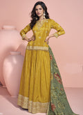Vegaa Fashion Yellow Jacquard Silk Embroidered Lehenga Style Suit