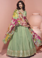 Vegaa Fashion Pista Green Viscose Jacquard Silk Embroidered Anarkali Suit - Distacart