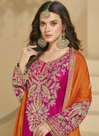 Vegaa Fashion Pink Chinon Silk Embroidered Palazzo Suit - Distacart